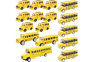 Restroma 16 Pcs Mini School Bus Bright Yellow Toy Car Small School Bus Toy Bulk for Kids Boys Girls Birthday Gifts Classroom Rewards, 4 Styles