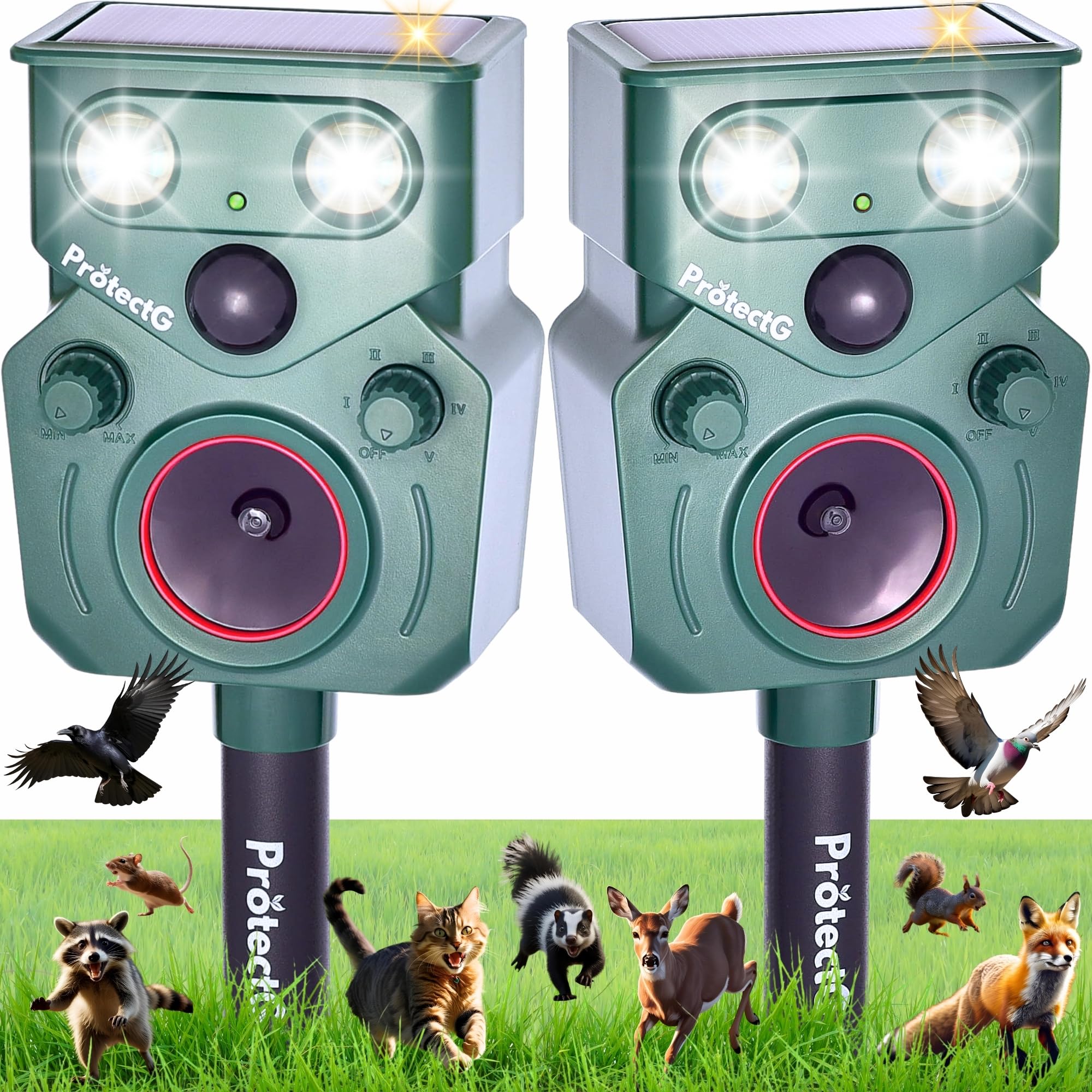 Photo 1 of 2 Pack Solar Ultrasonic Animal Repellent - Motion Activated Deterrent - Extended Coverage for Farm, Orchard, Garden Large Yard Wildlife Defense - Waterproof Raccoon, Deer, Bird, Cat Repellent