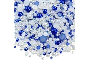 JMASSYANG 50g Mix Flatback Resin Rhinestones Half Round Pearls Mixed Size 3mm-10mm AB Color Half Pearls Resin Rhinestones for DIY Craft Nail Art Shoes Clothes Tumblers Scrapbooking (Blue/White Series)