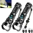 Foleto Rechargeable LED Flashlights High Lumens, 100000 Lumen Super Bright Flashlight, Powerful Tactical Handheld Flash Light, 5 Modes Zoomable Waterproof Flash Lights for Camping, Emergency