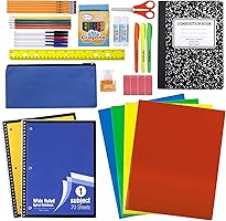 45 Piece School Supply Kit Grades K-12 - School Essentials Includes Folders Notebooks Pencils Pens and Much More!