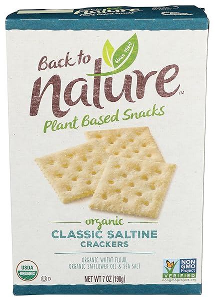 BACK TO NATURE ORGANIC SALTINE CRACKERS – DAIRY FREE, NON-GMO, MADE WITH WHEAT FLOUR & SEA SALT, DELICIOUS & QUALITY SNACKS – 7 OUNCE