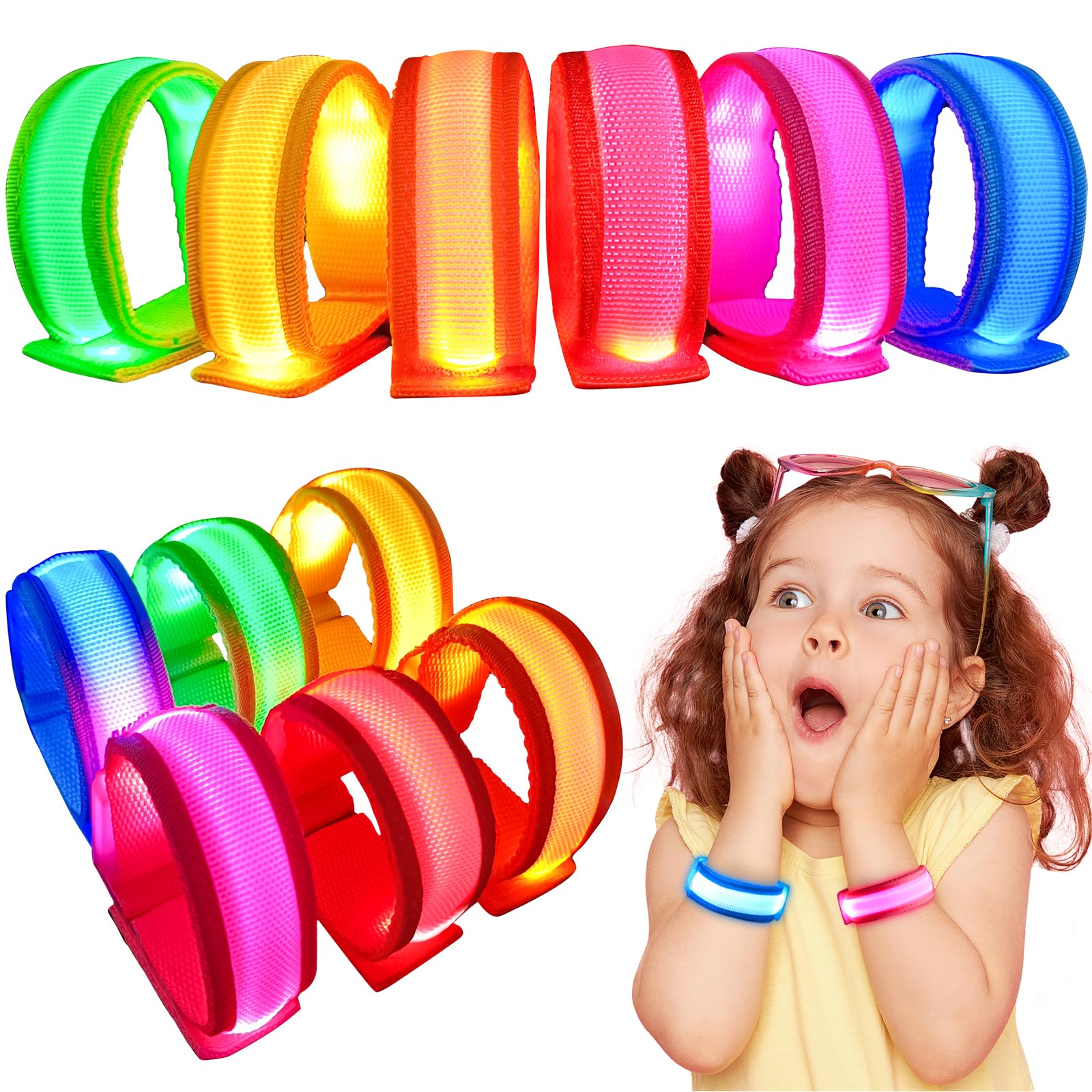 Photo 1 of GIFTINBOX 12/6 PCS LED Light Up Bracelets for Kids Adults, LED Glow Flashing Arm Wrist Bands, Glow in The Dark Party Supplies for Night Events, Festivals. Party Favors For Concerts Rave Sports
