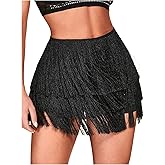 OYOANGLE Women's Glitter Layered Fringe Mini Skorts High Waisted Party Festival Going Out Skorts