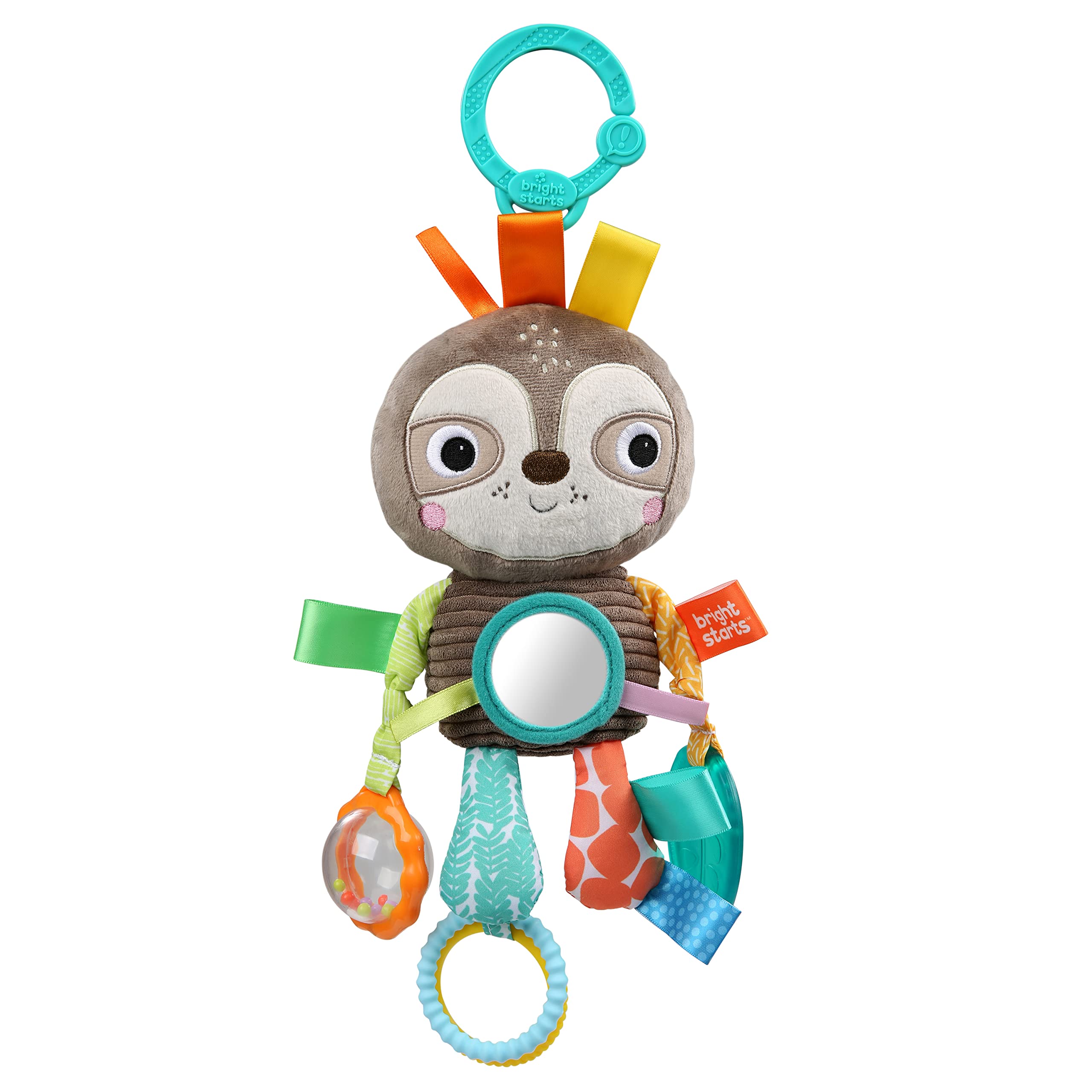 Bright Starts Sloth Plush Playful Pals Take-Along BPA-Free Stroller Baby Toy, Age Newborn+