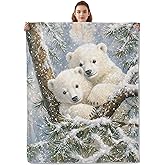 Kibue Adorable Polar Bear Blanket - Lightweight, Soft & Cozy Flannel Plush Throw Blanket for Travel, Sofa, Bedroom, Office - Warm Decor for Adults Kids Women 60"×50"