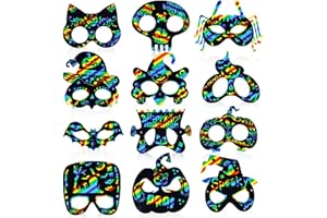 Thuodo Halloween Games 24 Pcs Halloween Rainbow Scratch Mask Magic Scratch Paper Halloween Crafts for Kids Classroom Decorations Halloween Party Favors Birthday Gifts Party Games Projects Kits