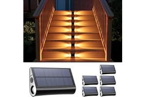 ROOPURE 6 Pack Solar Powered Step Lights Outdoor Waterproof LED for Deck Stair Safety Outside Decorative Lamp for Yard, Patio, Porch Railing, Pathway, Fence, 2 Sided Warm White Lighting for Enhanced Security