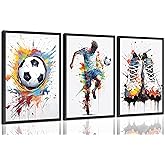 Yanertds 3Pcs Soccer Poster Wall Art Colorful Graffiti Sports Painting Picture Wall Decor Modern Football Athlete Silhouette Canvas Print Artwork for Nursery Boys' Room Bedroom Study Home Decoration