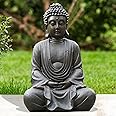 Goodeco 11.4" Meditating Buddha Statue Home Decor - Meditation Gifts for Room/Garden/Patio/Deck/Porch Yard Art Decoration, Zen Decor Buda Statues with Natural Wood Beaded Necklace