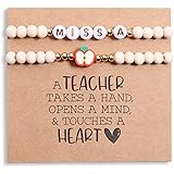 Miss Pink Personalized Teacher Appreciation Gifts Teacher Bracelet for Women, 2 Pcs Wood Beaded Bracelets Elastic Teacher Gif