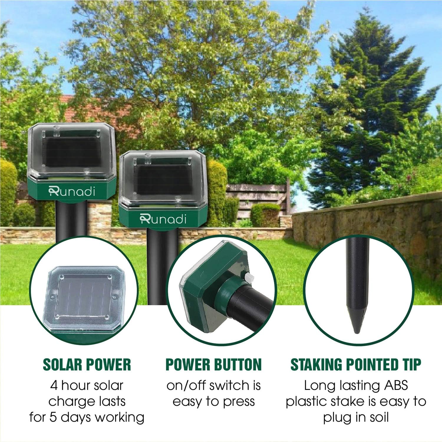 RUNADI Mole Repellent 2 Packs - Outdoor Insect Deterrent - Solar Powered Snake Remover for Mole, Vole, Gopher, Snakes and Other Animals : Garden & Outdoor