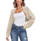 AGSEEM Women's Open Front Ribbed Knit Pointelle Bolero Shrug Sweater Long Sleeve Crop Cardigan Shrugs Y2K Tops 2025