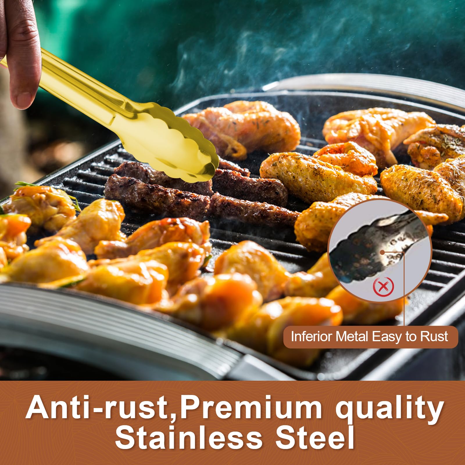 Gisly 6-Piece Gold Serving Tongs, Gold Serving Utensils, Stainless Steel Gold Plated Buffet Serving Tongs,Salad Buffet Tongs,9 Inch