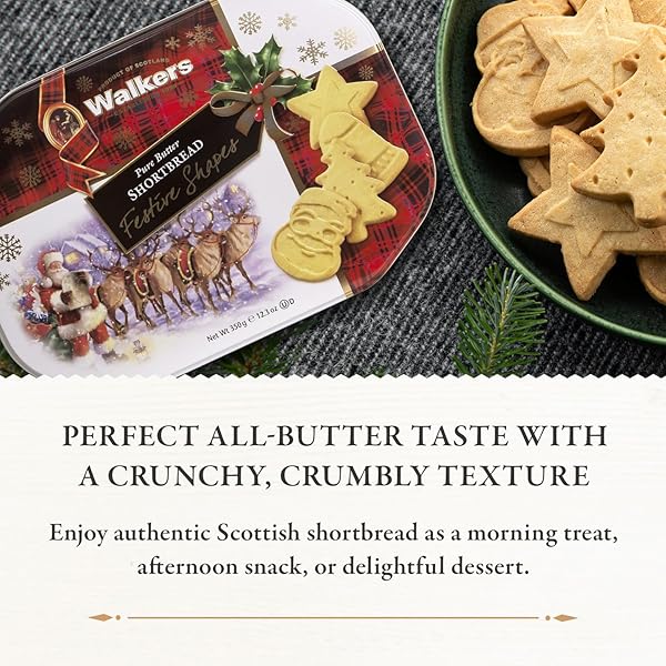 WALKER’S ASSORTED SHORTBREAD COOKIES IN FESTIVE SHAPES– SHORTBREAD COOKIE TIN (12.6 OZ) – INCLUDES CHRISTMAS TREE, BELL, STAR AND SANTA CLAUS SHAPED CHRISTMAS COOKIES IN TIN