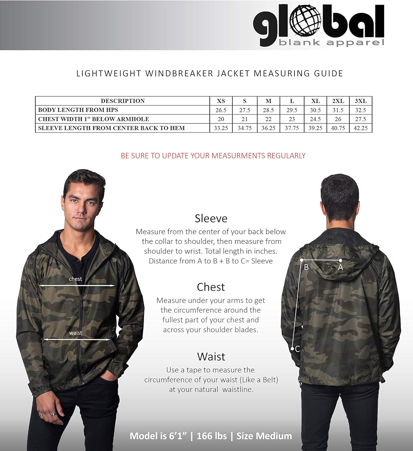 Global Blank Men’s Lightweight Windbreaker Winter Jacket Water Resistant Shell at  Men’s Clothing store