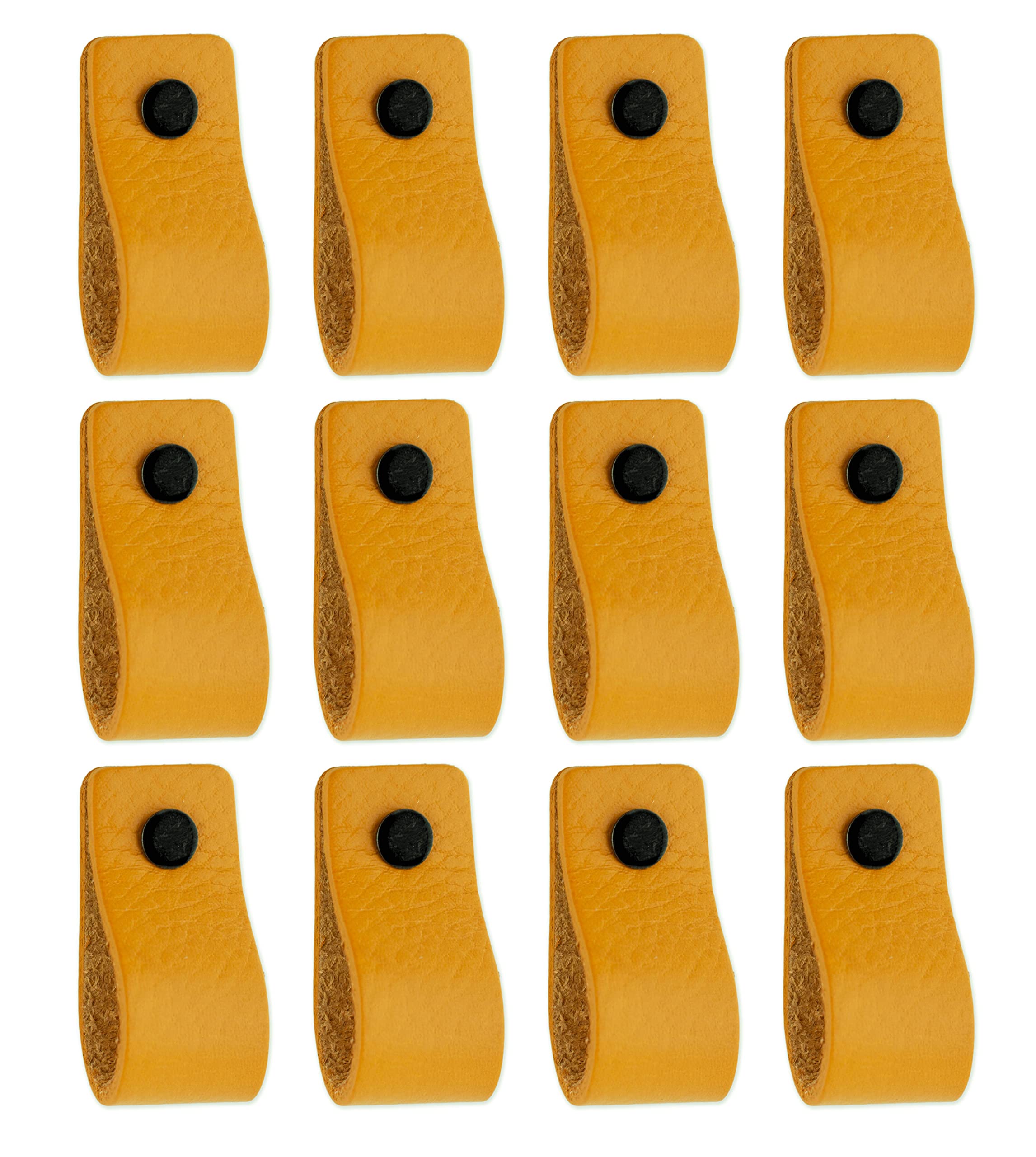 Brute Strength - Leather Handles for Furniture - Ochre Yellow - 12 pcs - 12,5 x 2,5 cm - Cabinet Handle, Door Handle for Kitchen, Bathroom, cabinets, Dresser, Wood