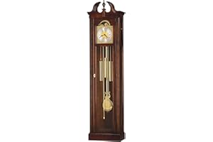 Howard Miller Chateau Floor Clock, Lockable Glass Door Wood Finish Adjustable Home Decor, Stationary Blue Moon Phase Chime Silence Option for Dining Area or Office Swan-Neck Pediment