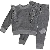 HonestBaby baby-girls 2-piece Velour Ruffle Front Sweatsuit 100% Organic Cotton for Infant Baby Girls