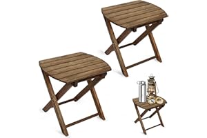 Timberholm 2PCs Folding Side Tables, Waterproof Patio Foldable End Table, Portable Side Table for Indoor and Outdoor Garden, Porch, Balcony, Camping, Fishing, Walnut Color, Small Size 12 inch Height