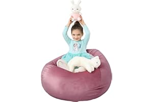 LPMOERA Stuffed Animal Storage Bean Bag Chair Cover (No Filler) Zipper Soft Fuzzy Fluffy Stuffable Bean Bag Cover for Organizing Children Plush Toys or Memory Dusty Pink Small