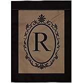 pingpi R Monogram Double-Sided Burlap Garden Flag - 12.5" W x 18" H
