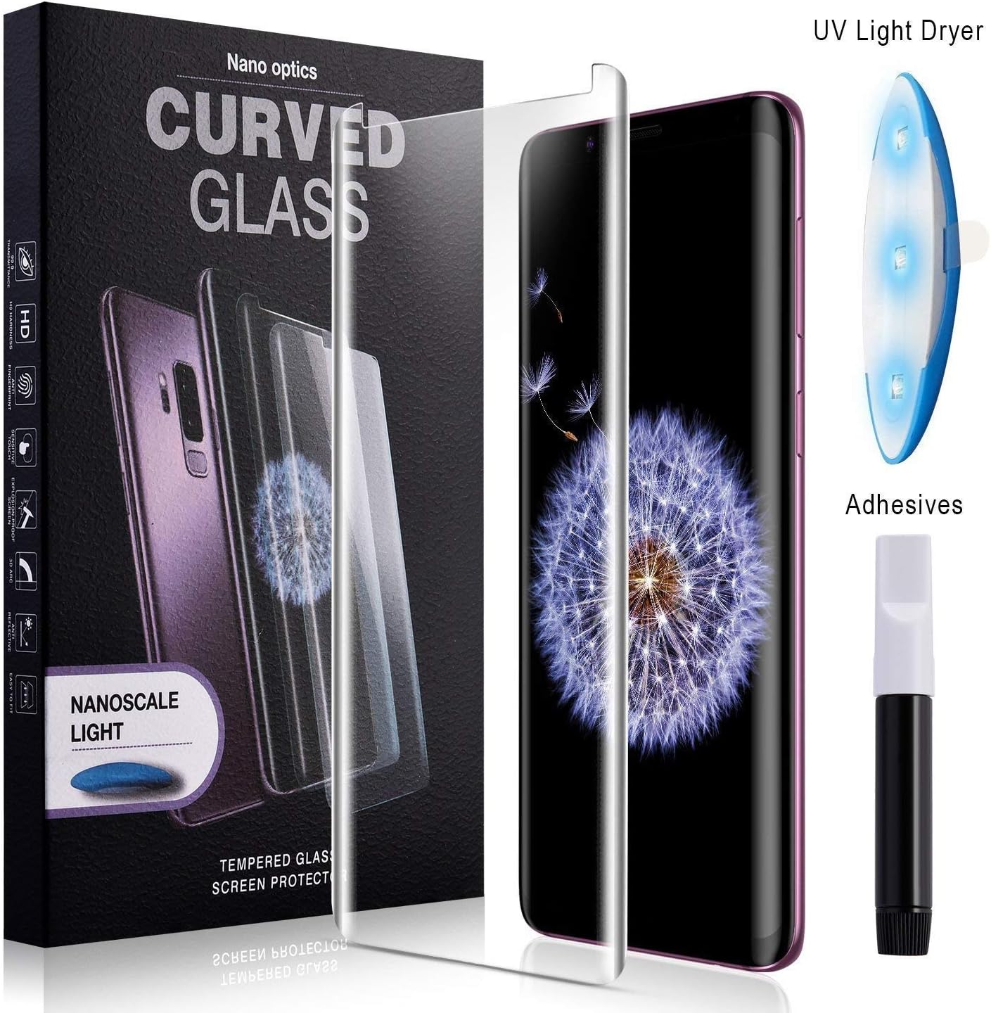 PINGLU MART Present Edge to Edge Full Glue, Full Front Body Cover Tempered Glass Come with Extra Glue Bottle and UV Laser Lite for Installation for Samsung Galaxy Note 9 Clear Transparent