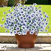 Krissing 48 Bundles Outdoor Artificial Flowers UV Resistant Fake Silk Flowers Faux Plastic Plants Outside Garden Porch Window Box Summer Decoration (Blue)