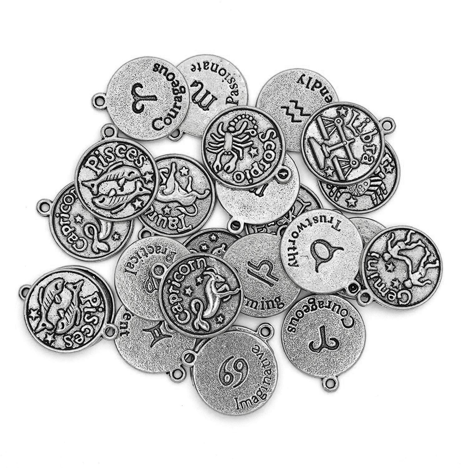 Cousin DIY Zodiac Charm Set for Jewelry Making, Metal, Silver