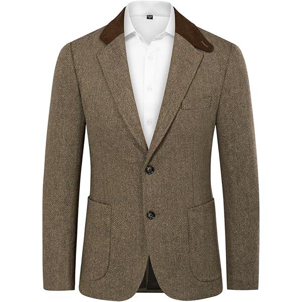 Men's Formal Tweed Herringbone Blazer 2 Button Wool Blend
