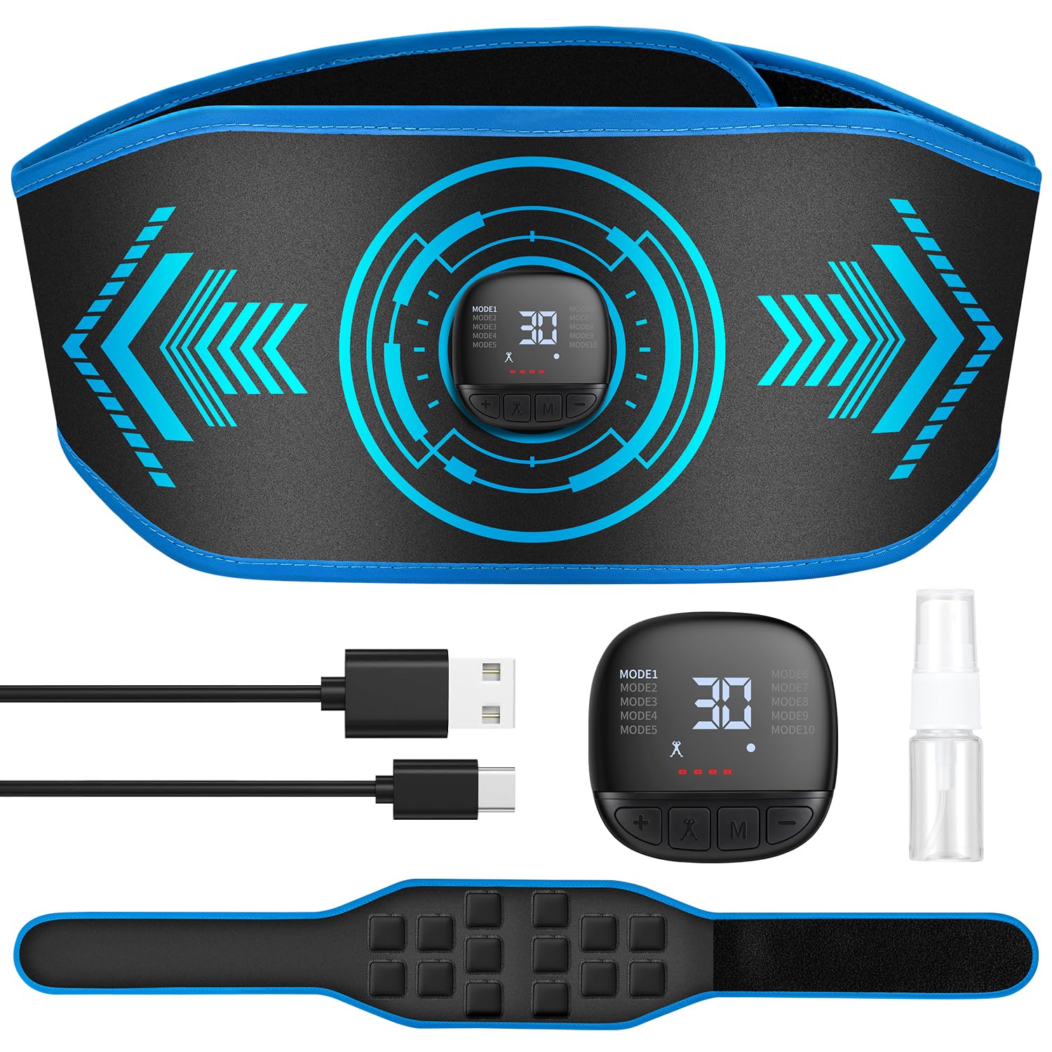 EMS 腹筋ベルト 筋トレ ダイエット器具 ジェルシート不要 70-117cm対応『PRO・LEDコントローラー・リアルタイム消費カロリー表示』「4+6+