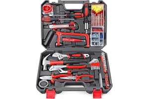 Arrinew Tools Kit 108pcs DIY General Household Hand Tool Kit with Plastic Toolbox Storage Case for Daily Repair and Maintenan