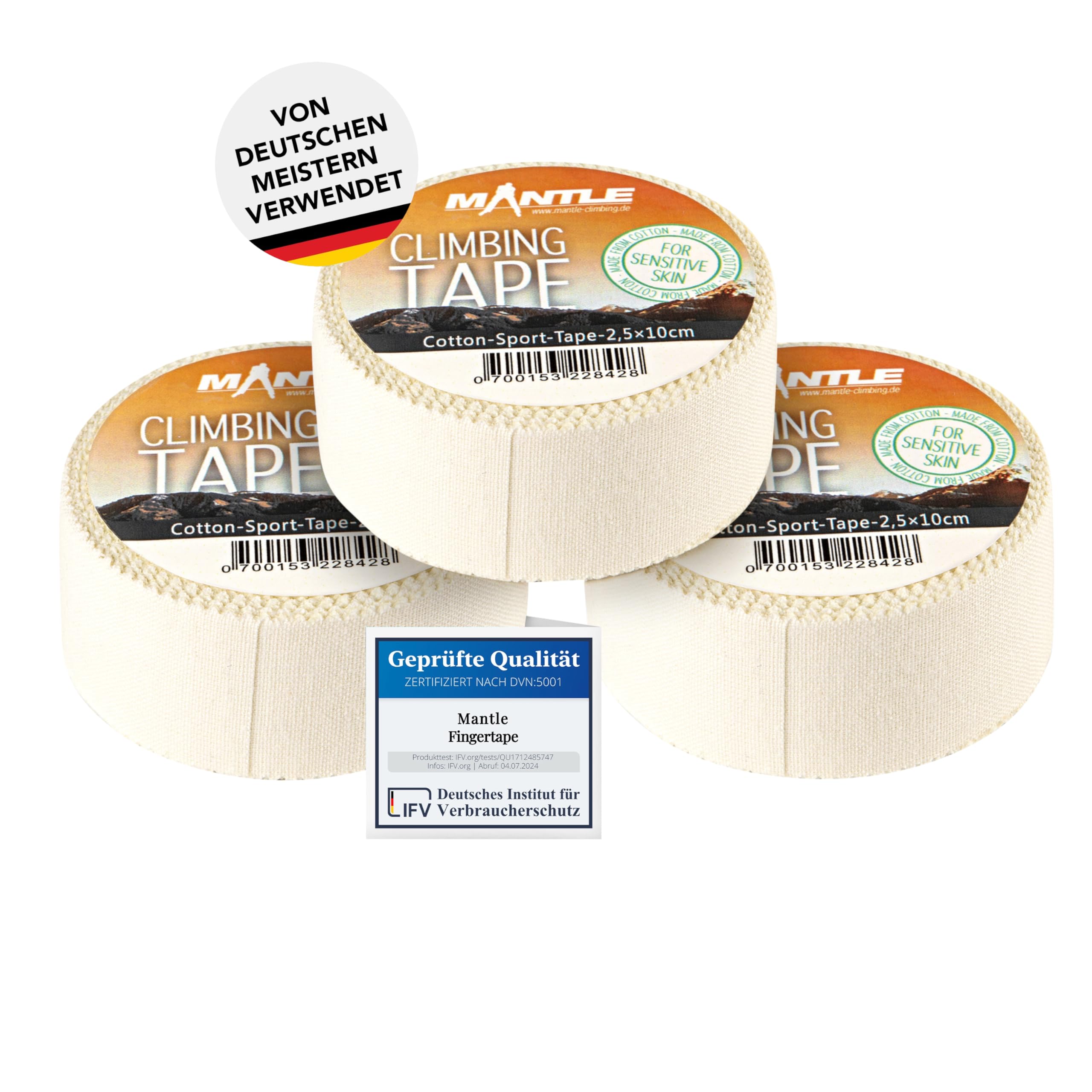 Mantle Kletterzubehör Climbing Tape, Set of 3, White, Size M, 200203