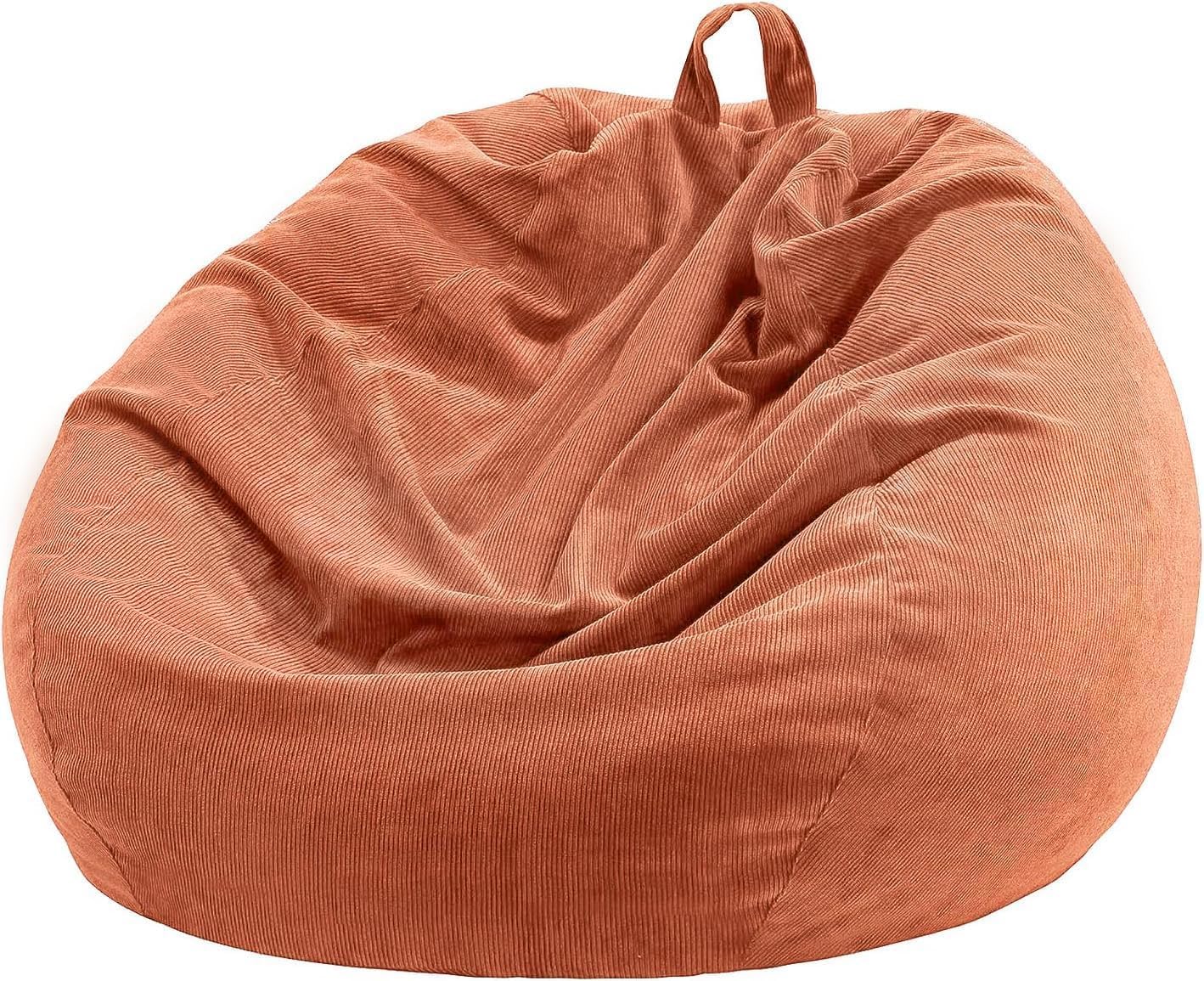 Nobildonna 3 ft Bean Bag Chair Cover (No Filler) 35"×43" Large Stuffed Animal Storage Bean Bag Washable Big Beanbag Chair Cover Premium Corduroy Bean Bag Cover for Adults,Kids,Sandy Brown 300L