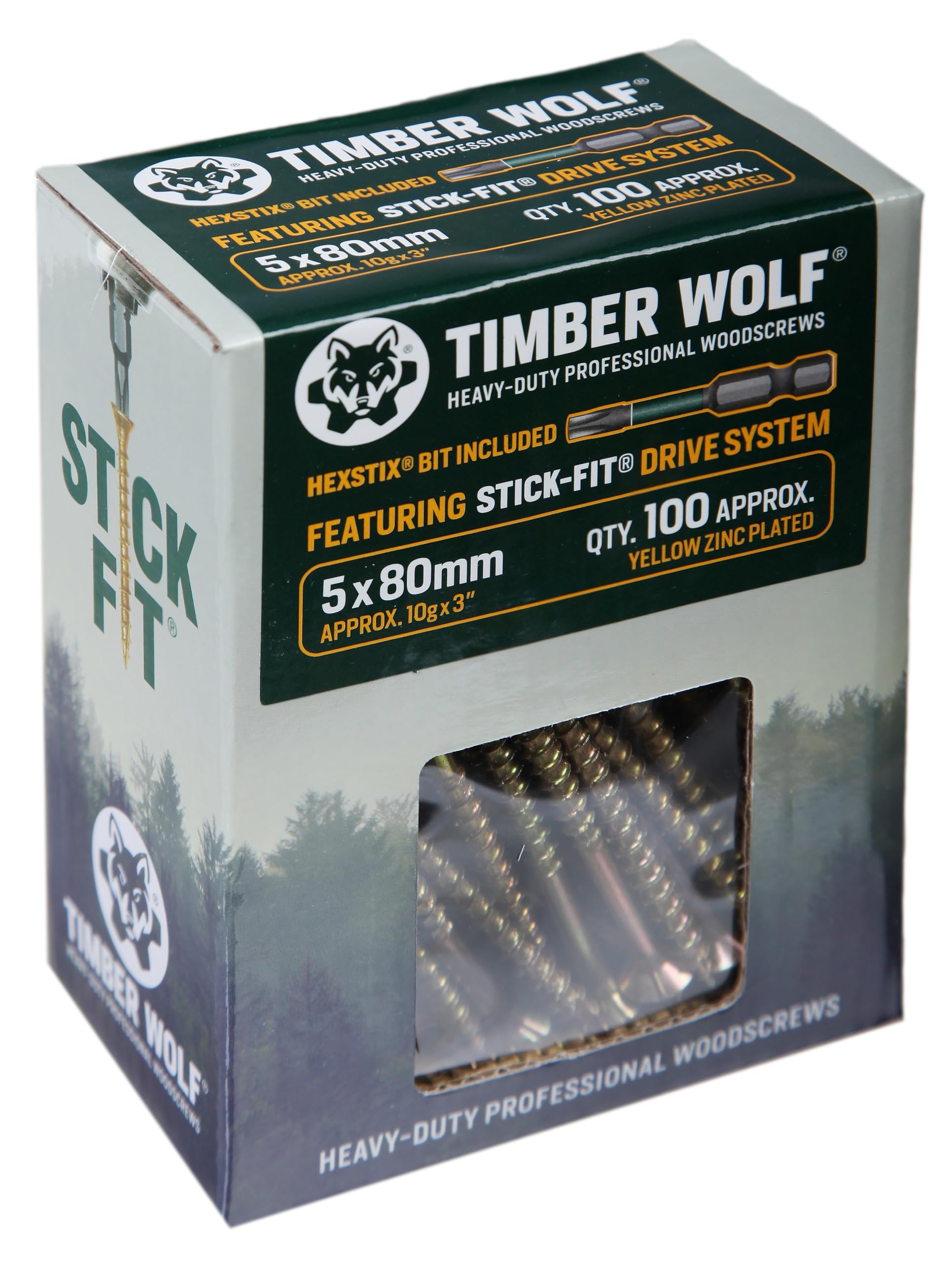 Timber Wolf TW50080 Woodscrews - 5.0 x 80mm - Box of 100, Zinc & Yellow (Gold)