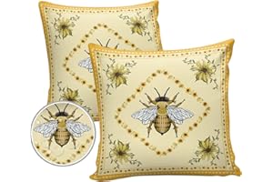 LOVE HOME DAY Sunflowers and Bee Outdoor Pillow Covers Set of 2, Farmhouse Retro Floral Decorative Waterproof Throw Pillow Case, Animal Honeybee Cushion Pillowcases for Couch Garden Patio 18x18In
