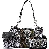 Western Style Camouflage Purse Buckle Tooled Floral Conchos Country Studs Crossbody Handbag For Women Shoulder Bag Wallet Set | Concho Buckle, Tooled, Floral, Country, Studs