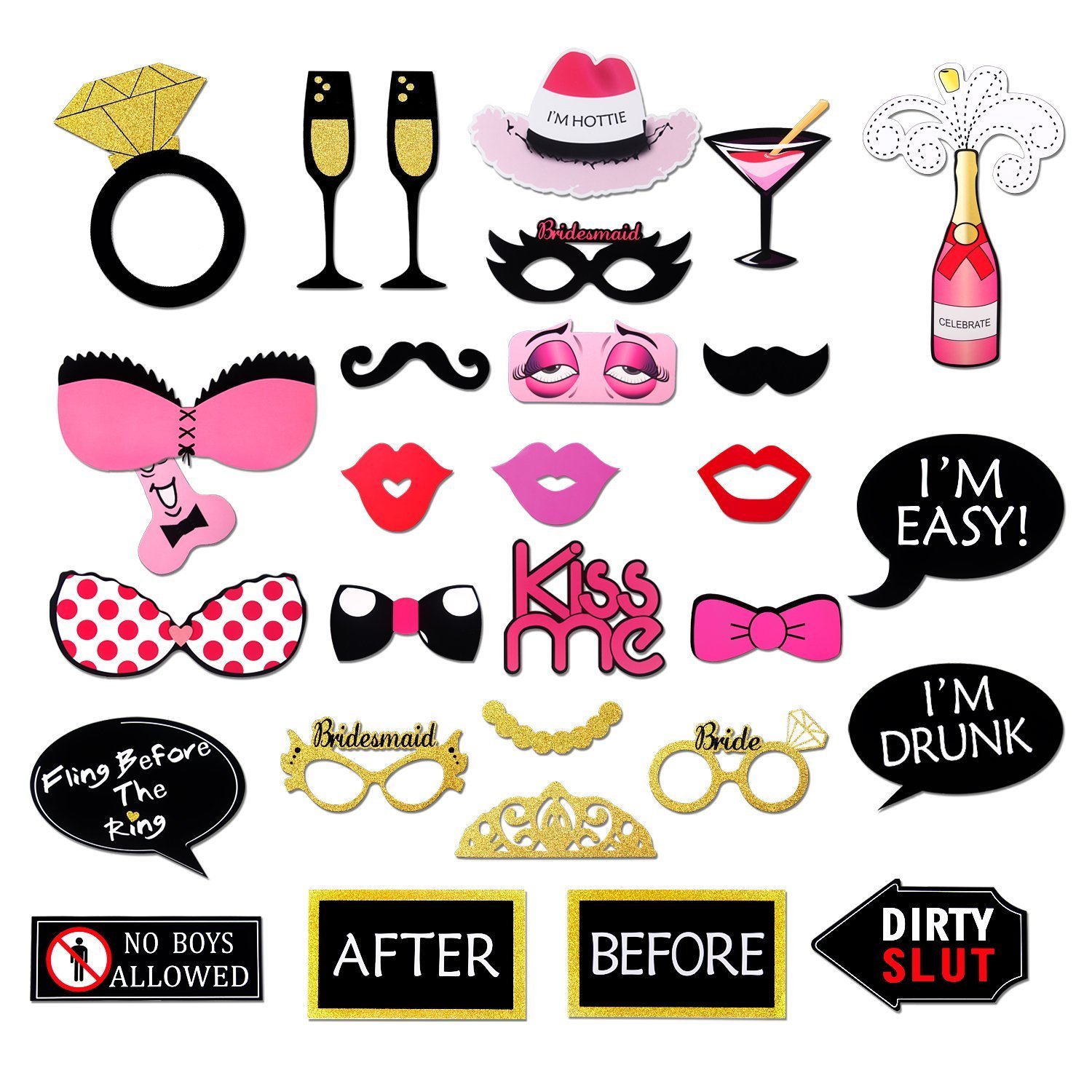 Morkia Photo Booth, 30 Pièces Photobooth Décoration Accessoires Props Photobooth Selfie Accessoires Décoration Lèvre/Bouche/Sourire/Lunettes/Moustache Avec Bâton Pour Fête, Mariage, Anniversaire