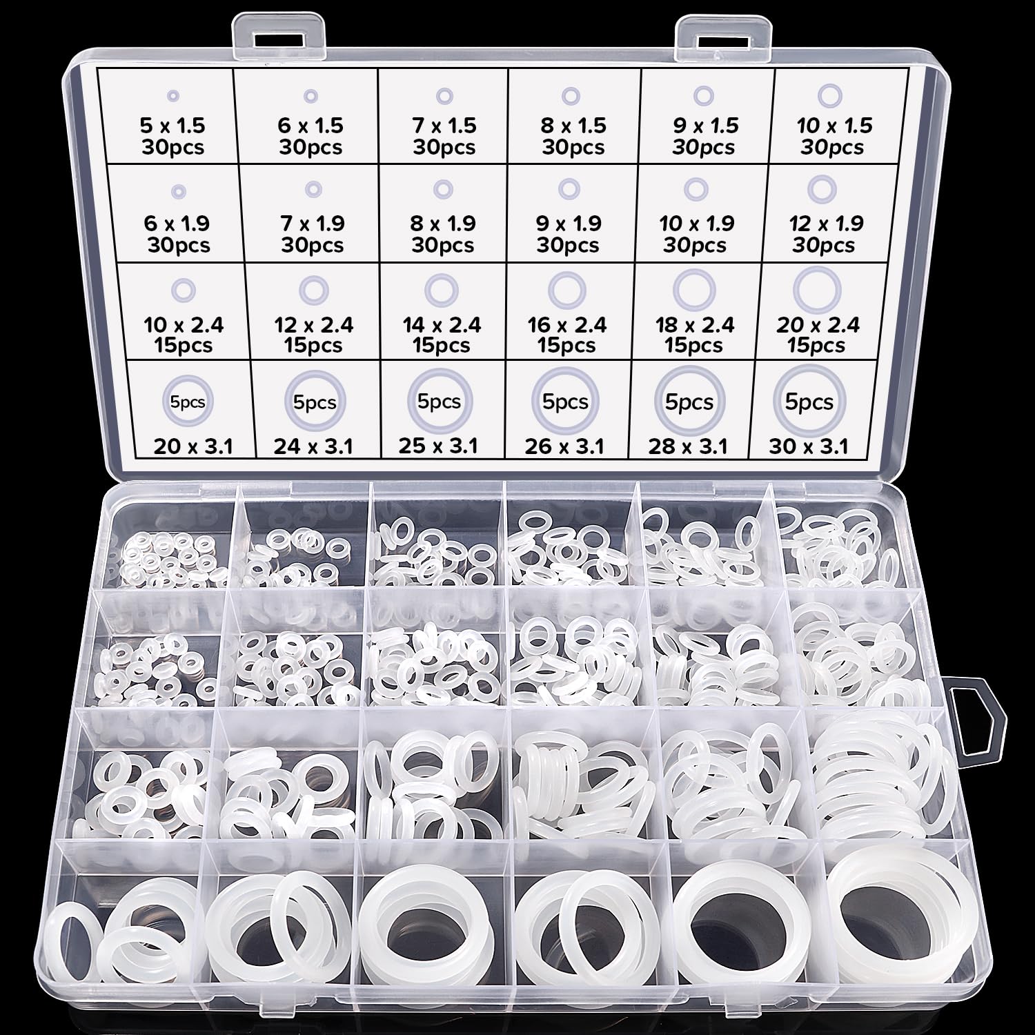 Lyeteung 480 PCS 24 Sizes O-Ring Gasket Kit, Silicone O-Ring Assortment for Plumbing, Auto Repair, White