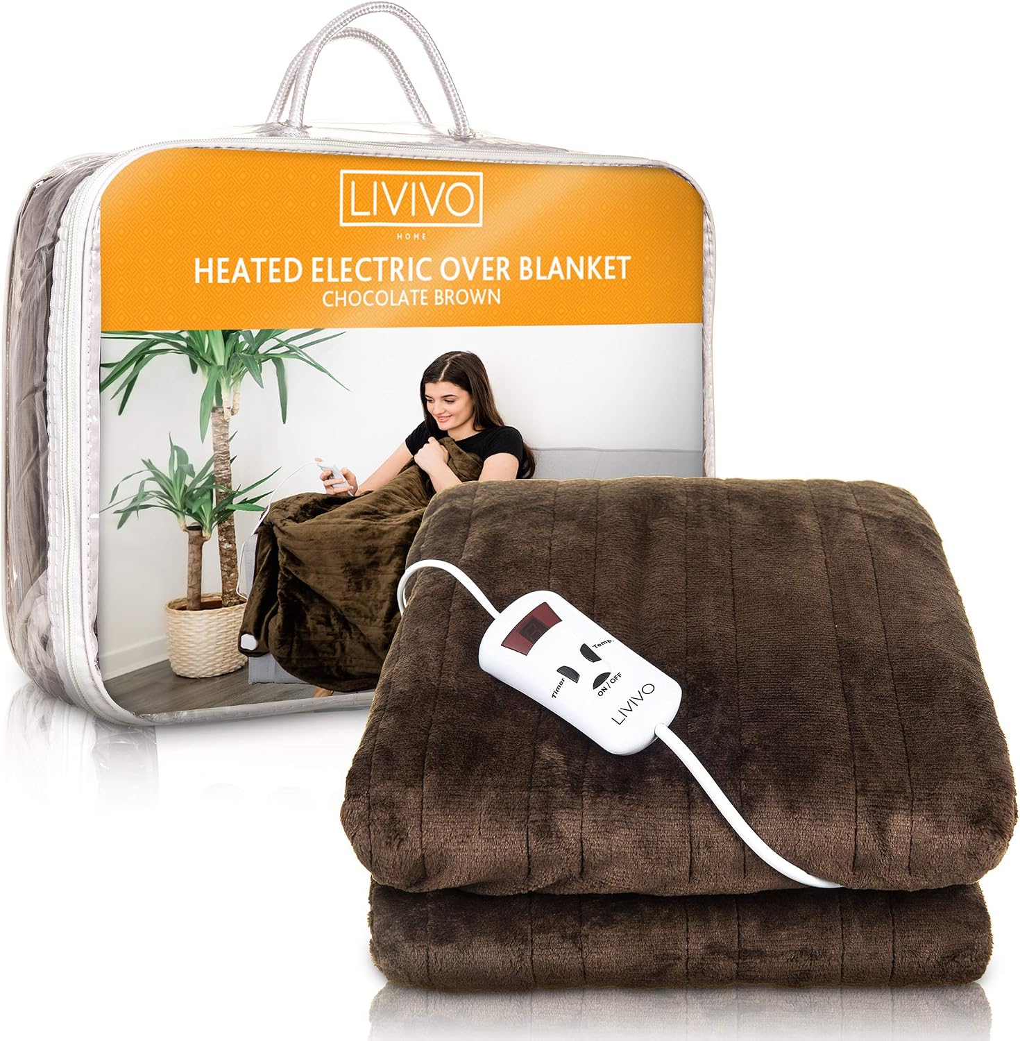 LIVIVO Electric Heated Blanket, 160x130cm, Ultra Soft Fleece Electric Over Blanket Throw with 9 Heat Settings, Timer