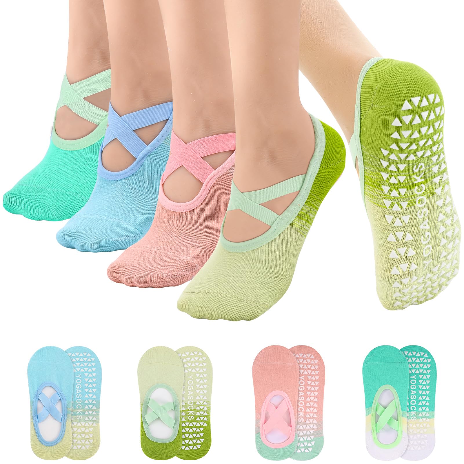 Photo 1 of Jspupifip Pilates Socks with Grips for Women X-Cross Straps Non Skid Yoga Socks Anti Slip Barre Hospital Grippy Socks