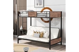 Polibi Twin-Over-Futon Couch and Bed, Metal Futon Bunk Bed with Guardrails and Ladder (Black)