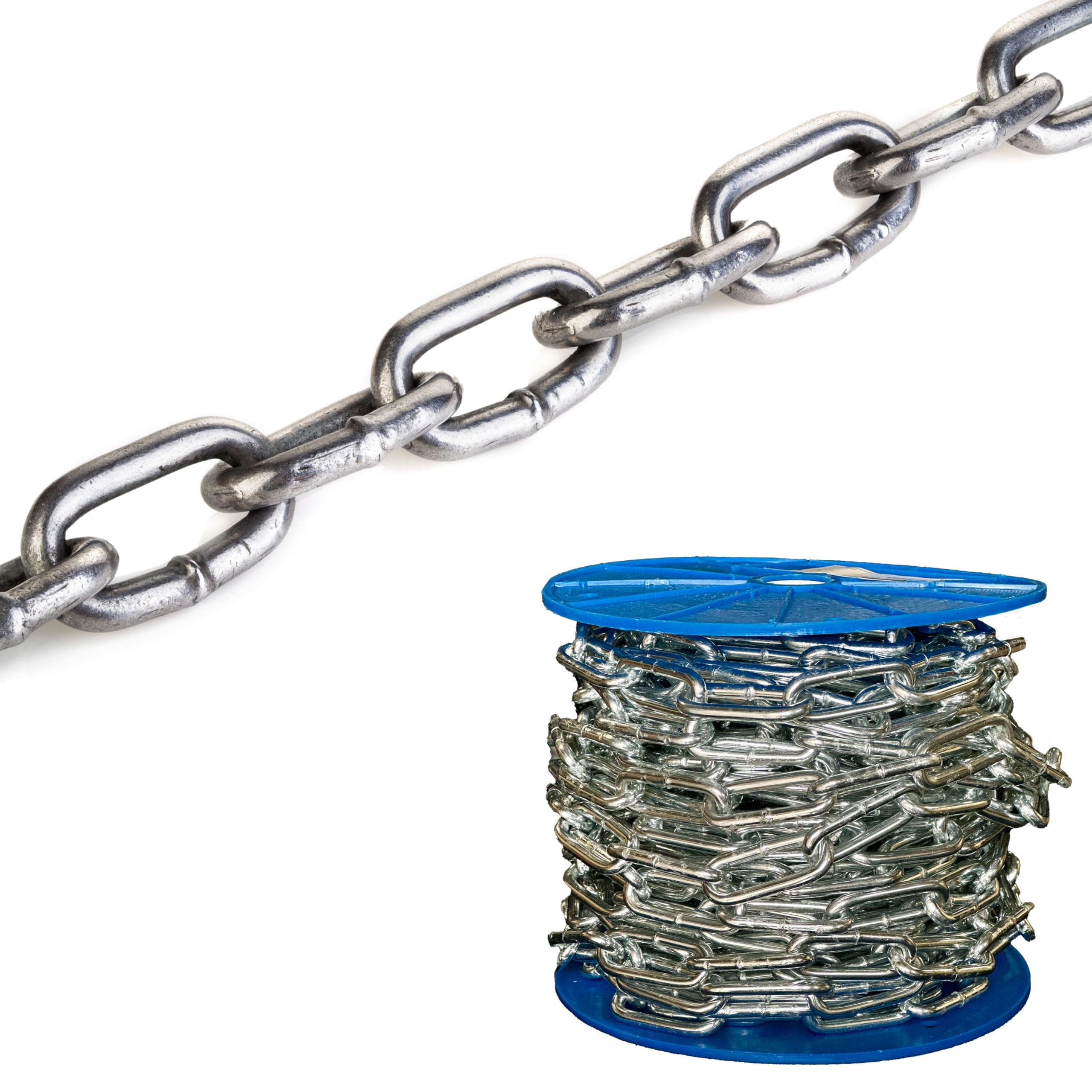 1 Metre (6mm) Zinc Plated Steel Chain Heavy Duty Durable Security Links Metre Cut Length 225kg Rated Load D2 - Long Link