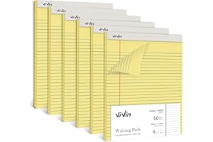 ViVin Legal Pads 8.5 x 11 Inch, Wide Ruled Note Pads, 6 Pack, 50 Sheet/Pad, Notepads for Office Home School, 300 Sheets, Perforated Writing Pads, Canary Yellow Paper
