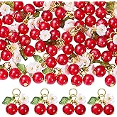 COGCHARGER 50 Pieces Cherry Charms for Jewelry Making Bulk Cute Glass Flower Pendants for Bracelet Necklace Earring DIY Supplies