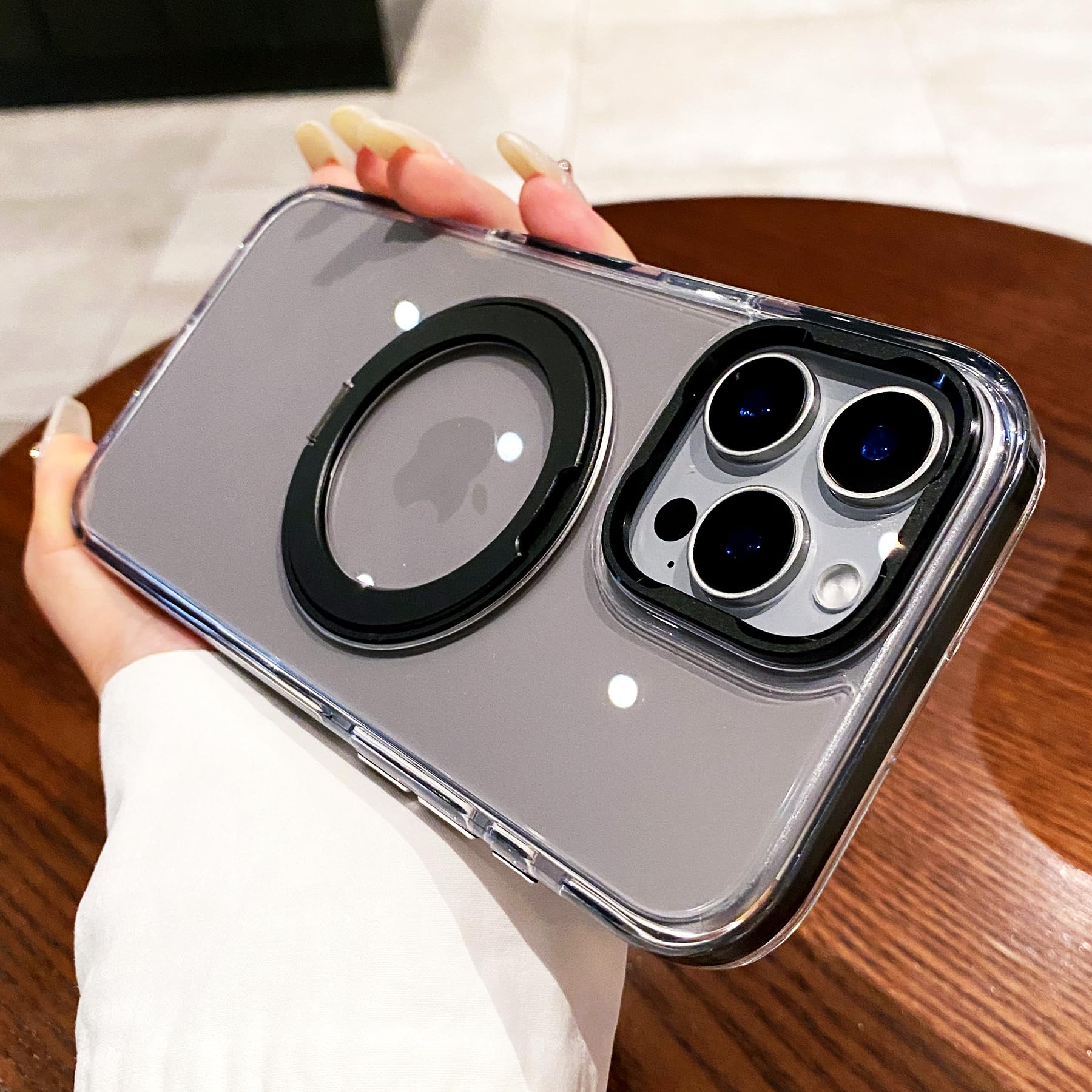 Photo 1 of OWLSTAR for iPhone 16 Pro Max Case with Rotatable Magnetic Ring Stand, Compatible with MagSafe, Non-Yellowing Clear Hard-Back Protective Kickstand Phone Case 6.9 inch (Black)
