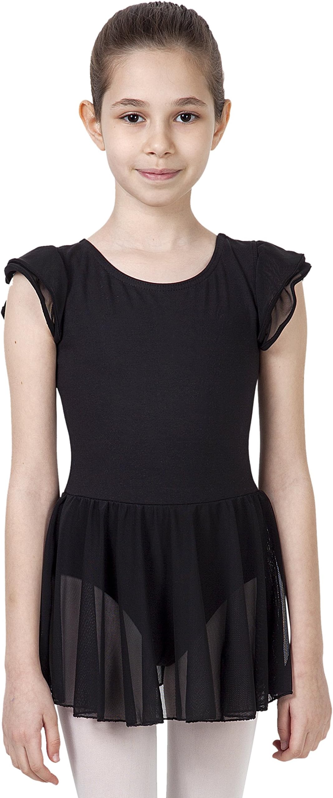 CAOMP Girls Flutter Sleeve Skirted Ballet Leotard Organic Cotton Spandex Dance Gymnastics