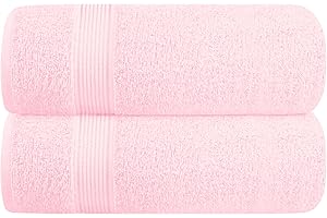 Belizzi Home Cotton 2 Pack Oversized Bath Towel Set 28x55 inches, Large Bath Towels, Ultra Absorbant Compact Quickdry & Lightweight Towel, Ideal for Gym Travel Camp Pool - Pink