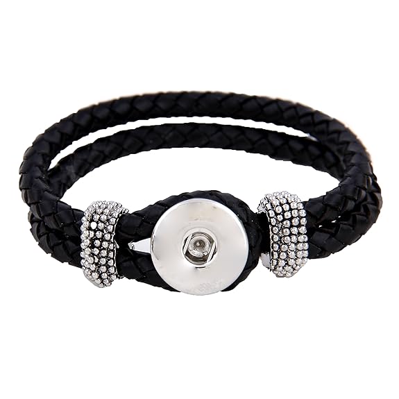 Morella Damen Click-Button Armband Leder geflochten schwarz