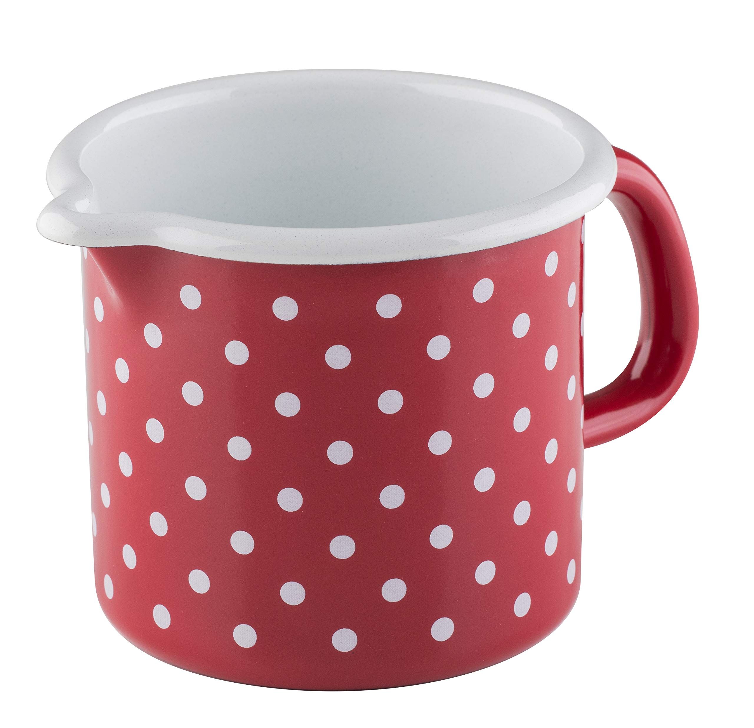 Riess, 0039-077, Sippy Cup 10, Country - PÜNKTCHEN Rot, Diameter 10 cm, Height 10 cm, Capacity 0.75 Litre, Enamel, red/White, Induction
